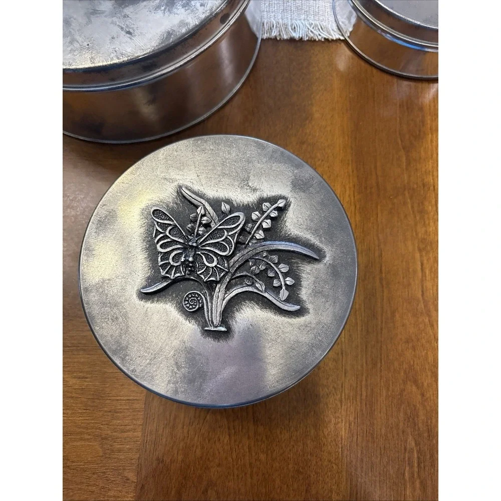 VTG Metzke‎ Nesting Butterfly Pewter Tins Set Of 3 Nature